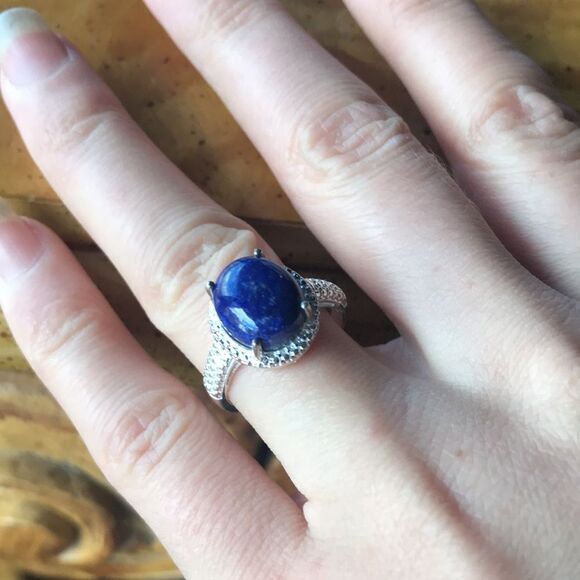 Natural Lapis Lazuli Sterling Silver Ring Size 7 - Picture 5 of 7